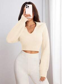 SHEIN Unity 女士纯色落肩长袖短款毛衣，秋冬款