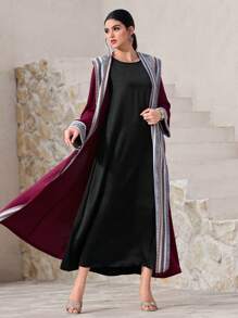 Al Najma Modest Geometric Print Hooded Long Sleeve Arabic Abaya Jacket For Women, Abayas - Red - View 3