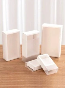 10 piezas Nuevas cajas de regalo extraíbles, color liso, con ventana, caja de papel kraft, caja pequeña para regalo de fiesta de cumpleaños, empaque universal - Blanco - Ver 5
