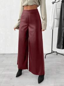 RueChic Side Zipper Detailed Slant Pockets Straight Fit Leather Pant - Burgundy - View 4