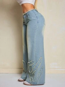 SHEIN SXY Jeans casual a gamba larga con design a frange e tasche, vestibilità morbida per le donne