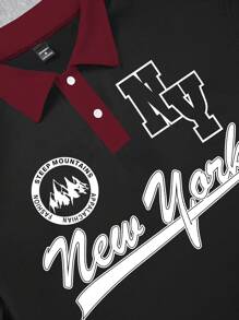 Manfinity Hypemode Camisa polo casual de manga corta con botones y contraste de unicolor para hombre