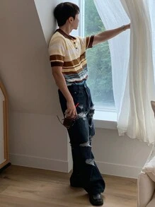 DAZY Summer Striped Multi-Color Vintage Knit Sweater For Men - Multicolor - View 6