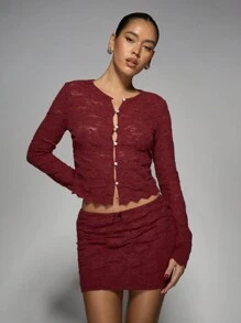 MISSGUIDED Luxury Lace Button-Front Cardigan And Mini Skirt Set Date Night Party Club Evening Wear Two-Piece Outfit Fall Winter Fashion Set Christmas