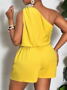 Slaydiva 休闲/假日纯色无袖扭纹下摆短款上衣和短裤套装，编织纹理面料，加大码女装 - F