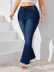 Plus Size Front Button Pocket Floral Embroidery Simple Casual Jeans - Dark Wash - View 3