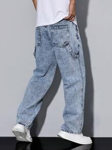 Manfinity Homme 男士休闲牛仔裤，简约时尚，适合日常穿着 - 淺色水洗藍 - 查看 2