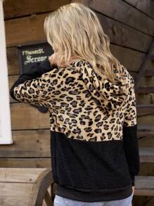 LanaWest 复古豹纹抓绒拉链连帽长袖休闲卫衣，女士款，适合毕业、教师节、返校季等场合，秋季套头衫。 - 彩色 - 查看 2
