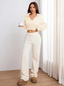 SHEIN Unity 女士纯色落肩长袖短款毛衣，秋冬款