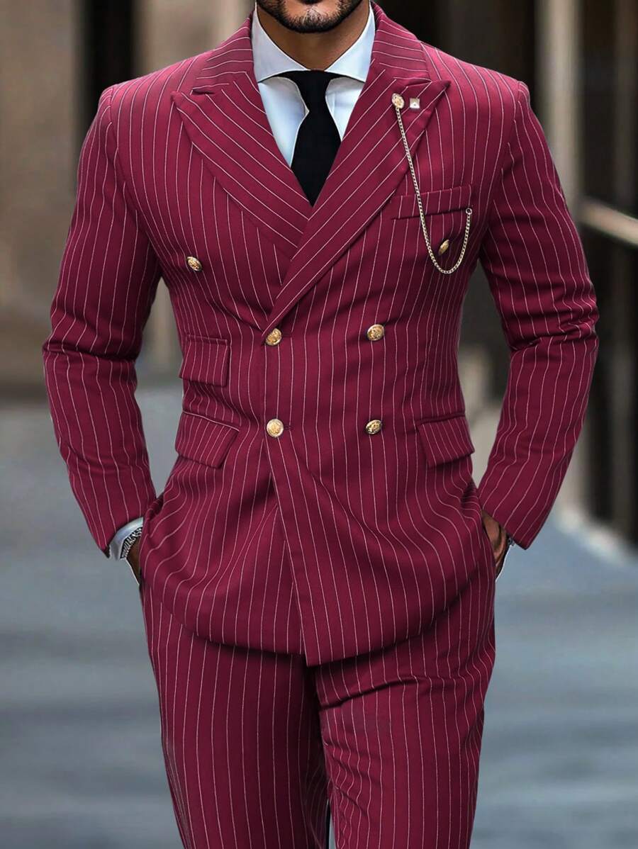 Manfinity Mode 男士西装套装，包括夹克和裤子，简约风格，休闲日常穿着