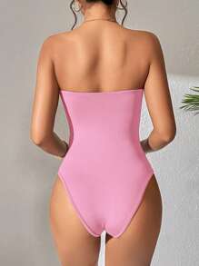 SHEIN PETITE Women Solid Tube Summer Vacation Bodysuit - Pink - View 2