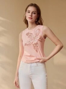 MOTF PREMIUM SEQUIN FLORAL EMBROIDERY TANK TOP - Pink - View 6