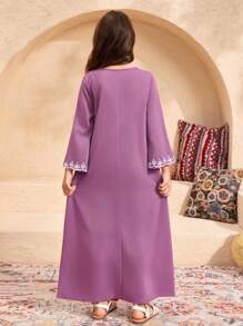 SHEIN Tween Mädchenkasualkleid im Resort-Muster mit lockerem Schnitt, 3/4-Ärmel, lila