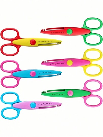6PCS Set Colorful Decorative Craft Scissors ABS Resin Non Slip Handle Paper Cutting Scrapbook Card Making DIY Art Pattern Design