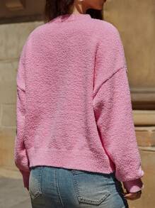 Forever 21 Valentine's Day Casual Minimalist Pink Drop Shoulder Loose Knitted Sweater - Pink - View 2