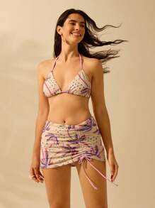 CAJUNI Women's Boho Tropical Colorful Coconut Tree Print Casual Holiday Summer Beach Swimwear Bottom Skirt