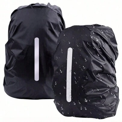 1Pc 15-75L Black Backpack Rainproof And Anti-Fouling Cover, Dustproof Cover For Outdoor Travel Hiking And Mountaineering Bag, Foldable And Backpack Protective Cover With Reflective Strips, Suitable For Outdoor, Mountaineering, Commuting, School, Home, Travel Storage