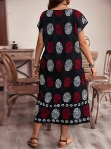 EMERY ROSE Plus Size Women's Vacation Style Printed Batwing Sleeve Maxi Country Festival Outfits Dress,Vacation Outfits Woman,Boho For Women,Summer Outfits For Women/Summer