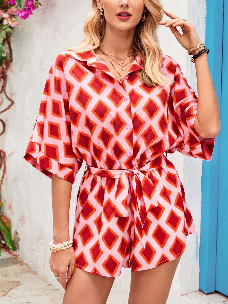 Vivid Eden 度假印花梭织宽松女式连体裤