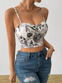 Chiquease Vintage potloodtekening bloemenprint strapless elastische bodycon imitatie visgraat vrouwen camisole tanktop