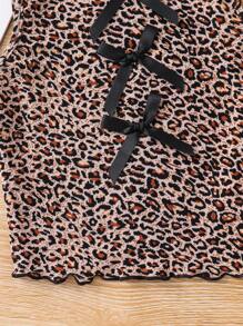 Young Girls' Casual Vintage Stretch Leopard Print Front Keyhole With Bowknot Decor Camisole, Suitable For Vacation,Clothes,Leopard Top,Suitable For Spring And Summer,Suitable For Girls Daily Wear