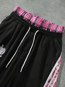 Manfinity EMRG Men's Contrast Plaid Drawstring Waist Casual Pants, Everyday Wear, For Rave