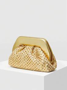 MOTF PREMIUM WOMEN'S FASHIONABLE METALLIC CLUTCH BAG, SUITABLE FOR COMMUTE AND EVENING EVENT - Gold - View 4