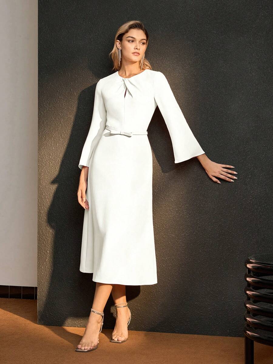 MOTF Soiréza KEYHOLE NECKLINE FLARE SLEEVE DRESS - White - View 1