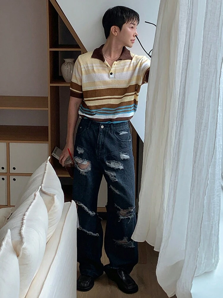 Summer Striped Multi-Color Vintage Knit Sweater For Men