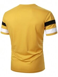 Manfinity Homme Men's Colorblock Short Sleeve Round Neck T-Shirt - Yellow - View 3
