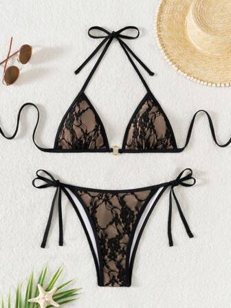 SHEIN Swim Femmes Ensemble Bikini 2 Pièces, Décontracté et pour le Port Quotidien en Été