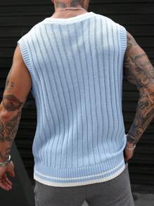 Manfinity Homme Men's V-Neck Sleeveless Solid Color Patchwork Casual Knit Vest - Multicolor - View 2