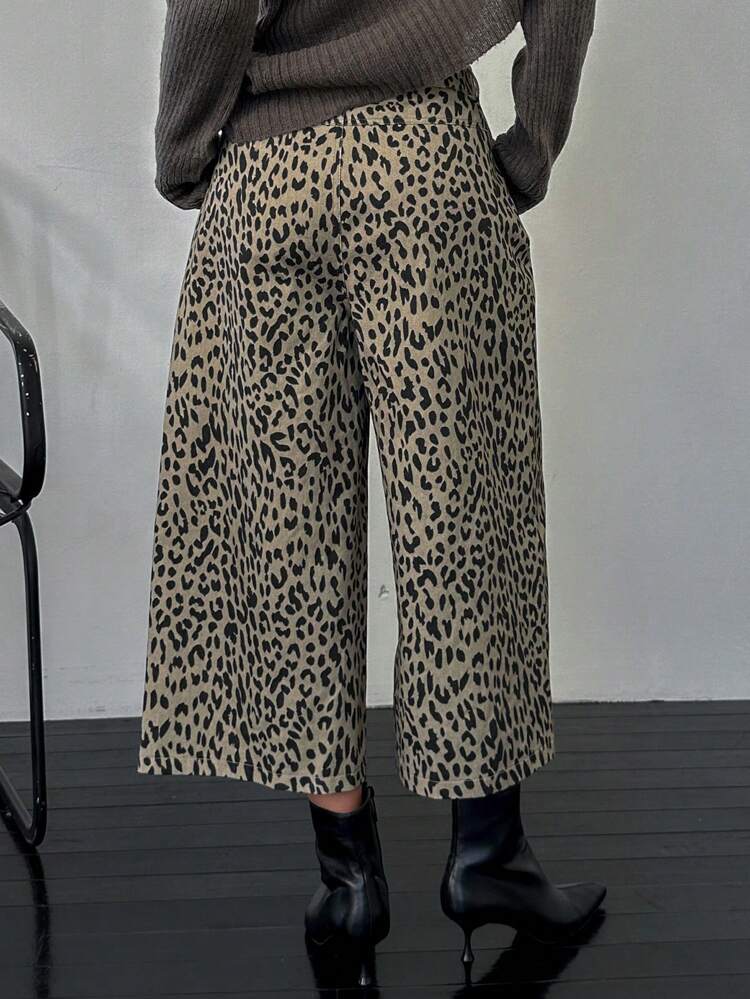 Women's Loose Fit Leopard Print 3/4 Pants With Pockets Cheetah Print