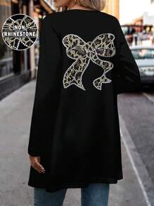 SHEIN Clasi 休闲简约女士钻石装饰蝴蝶结设计常规夹克，适合夏季