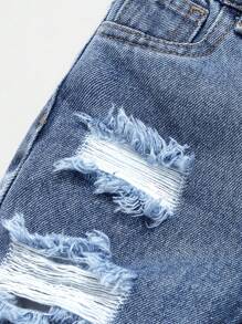 SHEIN Baby Boy Casual Blue Denim Ripped Jeans With Pockets - Medium Wash - View 4