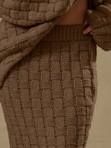 MUSERA Check Knit Y2K 90's Casual Cute Maxi Skirt For Spring Occasion Summer - Mocha Brown - View 5