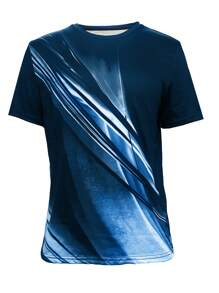 Manfinity Homme 男士圆领短袖印花简约 T 恤，休闲日常穿着 - 彩色 - 查看 3