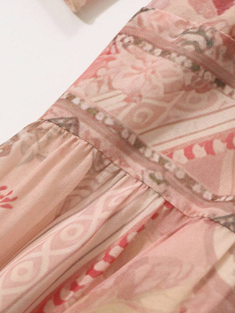 V-Neck Floral Patchwork Women's Midi Dress Boho