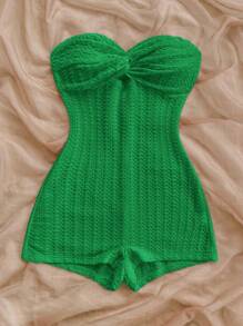 Soleia Women's Solid Color Twist Front Jumpsuit, Casual Daily Wear