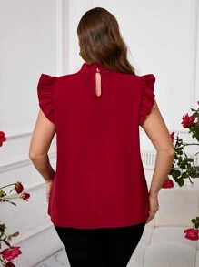 SHEIN Clasi Curvy Plus Size damska czerwona jednolita kolorystyka 3D kwiatowa dekoracja plisowana elegancka codzienna koszula bez rękawów, wyjście, walentynki, stroje wakacyjne kobieta, walentynki, swobodne sukienki dla kobiet, ubrania walentynkowe, serce, kochanek, top tuba, wyjściowe topy damskie, biznesowa swobodna kobieta, urocze koszule, styl starych pieniędzy kobiety