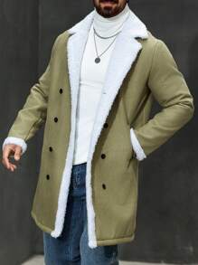 Manfinity Roghcode Men's Front Button Closure Long Sleeve Fuzzy Splicing Casual Jacket,Turtleneck Men,Winter Men Clothes,Men Flannel - Army Green - View 1