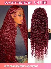 13*6 透明蕾絲前假髮 18-30 英寸酒紅色深波浪人髮假髮帶嬰兒頭髮預拔女式 - SBUGA - 查看 1