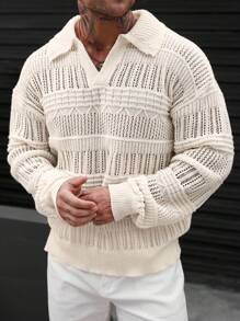 ARLO REED Sweater Pria Lengan Panjang Kerah Lipat Warna Polos Minimalis, Pakaian Kasual Sehari-hari, Musim Gugur - MultiWarna - View 7