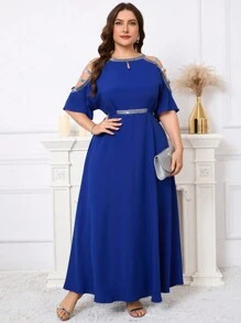 SHEIN CURVE+ Elegant Plus Size Sequin Patchwork Long Dress, Wedding Season