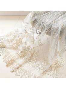 单片格子刺绣薄纱窗帘，顶部带挂钩的杆袋，3D 刺绣花卉图案，法式乡村浪漫白色窗帘，适用于客厅、卧室、隔断、秋季装饰、秋季装饰、房间装饰 - 白色 - 查看 9