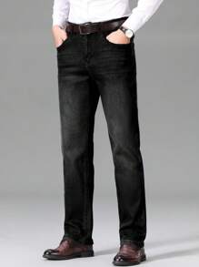 Manfinity Homme 男士简约时尚休闲保暖牛仔裤，适合日常穿着 - 黑色 - 查看 5