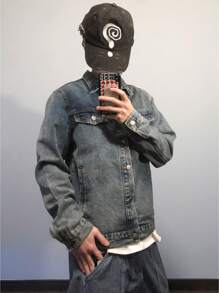 Manfinity EMRG 男士秋季单排扣休闲百搭牛仔夹克 - 藍色 - 查看 5