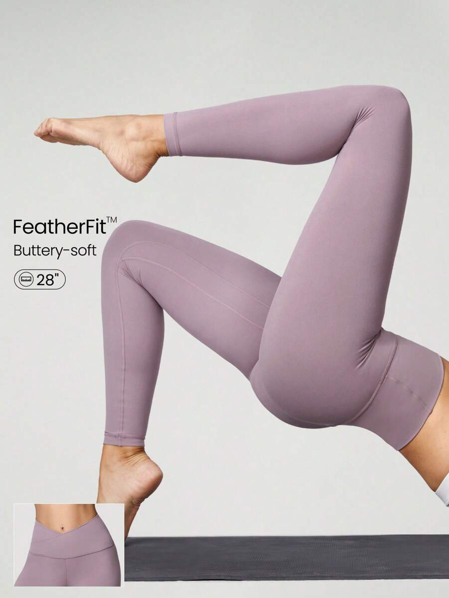 GLOWMODE 28" FeatherFit™ Crossover Leggings Gym Fall Winter - Elderberry - View 1