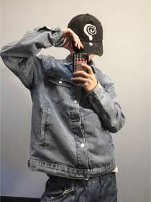 Manfinity EMRG 男士休闲牛仔夹克，简约时尚，日常穿着 - 藍色 - 查看 7