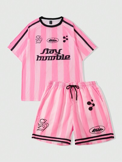 Prep Men's Jersey Striped College Style T-Shirt Set, Spring/Summer